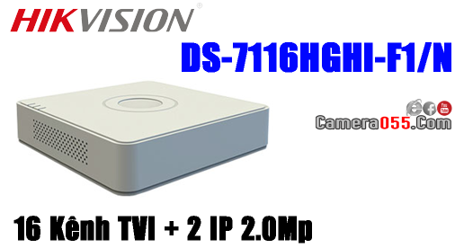 Đầu ghi hình TVI, TURBO HD 3.0, 16 kênh Hikvision DS-7116HGHI-F1/N, Hỗ trợ gán thêm 2 camera IP 2Mp
