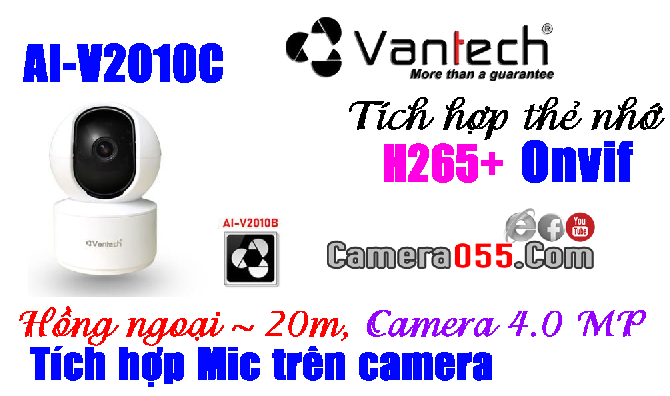 VANTECH AI-V2010C, camera wifi 4.0 Megapixel, H.265, hỗ trợ thẻ nhớ 128gb, Onvif
