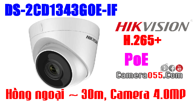 Hikvision DS-2CD1343G0E-IF, Camera IP Dome, độ phân giải 4.0 Megapixel,  CAMERA DÒNG 1- IPC  H265+, hỗ trợ thẻ nhớ 256gb