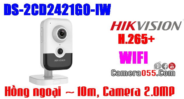 Hikvision DS-2CD2421G0-IW, Camera IP CUBE thế hệ mới, 2MP, CHUẨN NÉN H265+ , Camera WIFI, thẻ nhớ lên đến 256gb