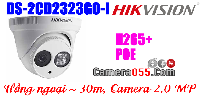 Hikvision DS-2CD2321G0-I/NF, Camera 2.0MP, CHUẨN NÉN H265+,  Vượt hàng rào ảo, phát hiện xâm nhập
