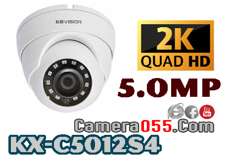 Camera CVI KBvision 4 in 1,KX-C5012S4, camera dome, vỏ kim loại, độ phân giải 5.0MP,  hống ngoại 30 met, Sony NR1s, Chuẩn chống bụi và nước IP67