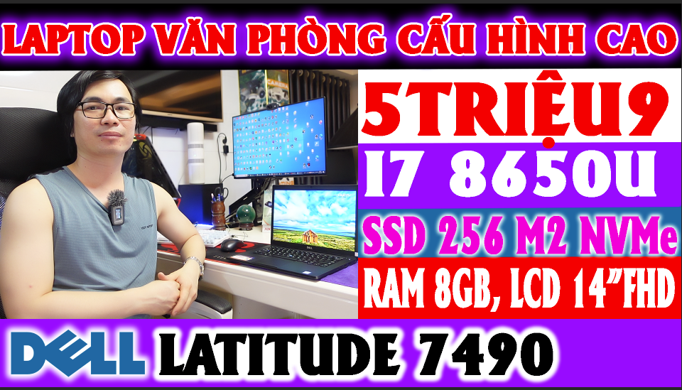 DELL LATITUDE 7490, I7 8650U, R8GB, SSD 256 NVMe, LCD 14"FHD, IPS, phím LED PHÍM, #laptopquangngai #DELL7490, Laptop cũ Quảng Ngãi