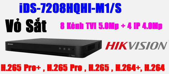 ĐẦU GHI HÌNH TVI, TURBO 5.0 5MP, 8 kênh Hikvision iDS-7208HQHI-M1/S, Hỗ trợ gán thêm 4 camera IP 4Mp, vỏ sắt, H.265 Pro+, 1 ổ cứng, dòng ACCUSENCE