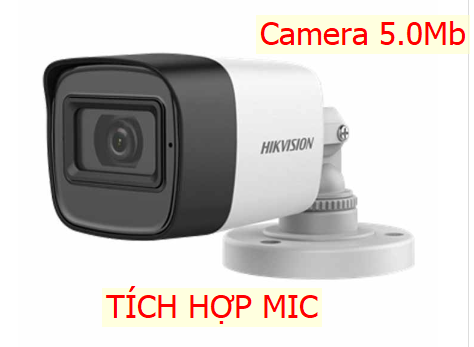 Camera HDTVI HD, HIKVISION DS-2CE16H0T-ITPFS 5.0Mp, thân, Vỏ nhựa, TÍCH HỢP MIC