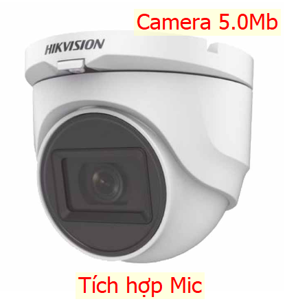 Camera HDTVI HD, HIKVISION DS-2CE76H0T-ITMFS 5.0Mp, Dome, Vỏ kim loại, TÍCH HỢP MIC