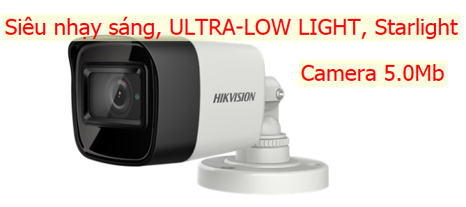Camera HDTVI HD, HIKVISION DS-2CE16H8T-ITF 5.0Mp, siêu nhạy sáng, ULTRA-LOW LIGHT, Starlight, thân, Vỏ kim loại