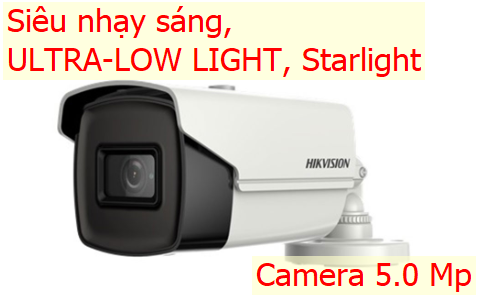 Camera HDTVI HD, HIKVISION DS-2CE16H8T-IT5F 5.0Mp, Siêu nhạy sáng, ULTRA-LOW LIGHT, Starlight, thân, Vỏ kim loại