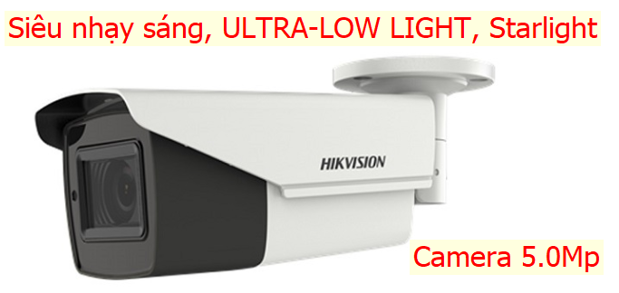 Camera HDTVI HD, HIKVISION DS-2CE19H8T-IT3ZF 5.0Mp, Siêu nhạy sáng, ULTRA-LOW LIGHT, Starlight, thân, Vỏ kim loại