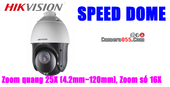 Camera HDTVI HD, HIKVISION DS-2AE4225TI-D, độ phân giải 2Mp, SPEED DOME - PTZ (Pan/Tilt/Zoom), Zoom quang 25X (4.2mm~120mm), Zoom số 16X