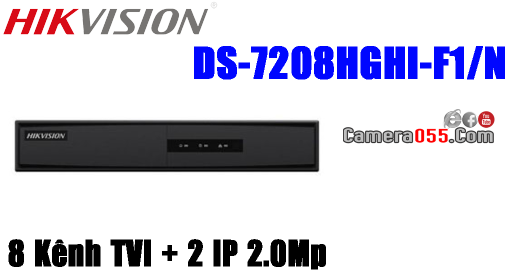 Đầu ghi hình TVI, TURBO HD 3.0, 8 kênh Hikvision DS-7208HGHI-F1/N, Hỗ trợ gán thêm 2 camera IP 2Mp, vỏ kim loại