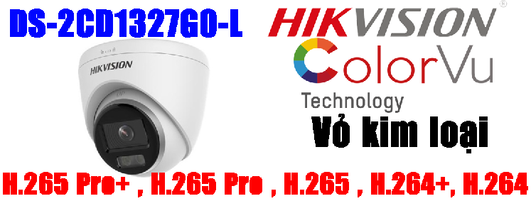 Camera IP Dome, Colorvu, có màu ban đêm giá rẻ, HIKVISION DS-2CD1327G0-L, 2.0Mb, chuẩn H265+, có mic, phát hiện chuyển động, vỏ kim loại