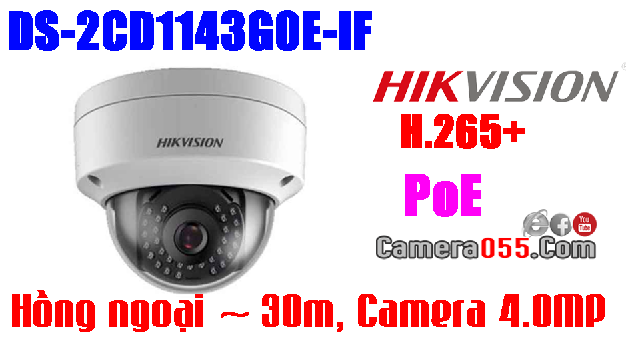 Hikvision DS-2CD1143G0E-IF, Camera IP Dome, độ phân giải 4.0 Megapixel,  CAMERA DÒNG 1- IPC  H265+, hỗ trợ thẻ nhớ 256gb