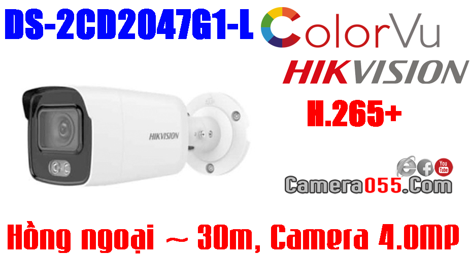 Hikvision DS-2CD2047G1-L, Camera IP Colorvu thế hệ mới, Camera 4.0MP, CHUẨN NÉN H265+ , Có màu ban đêm, thẻ nhớ lên đến 256gb