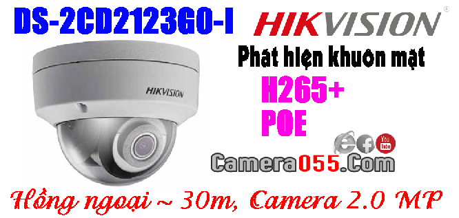 Hikvision DS-2CD2123G0-I, Camera 2.0MP, CHUẨN NÉN H265+