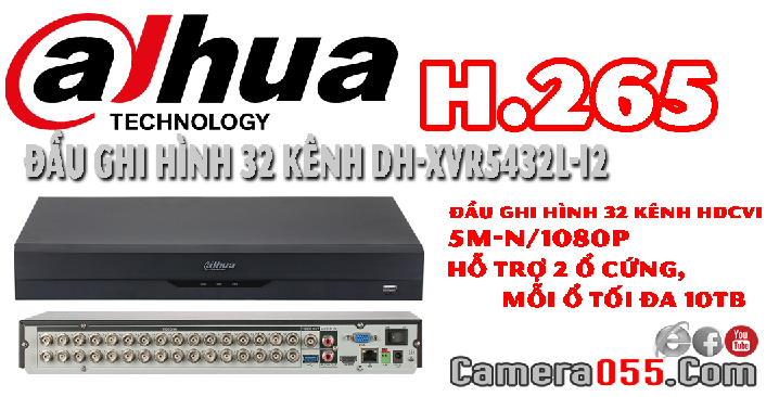 Đầu ghi hình 32 kênh Dahua DH-XVR5432L-I2, hỗ trợ 5mp, vỏ kim loại, chuẩn h265