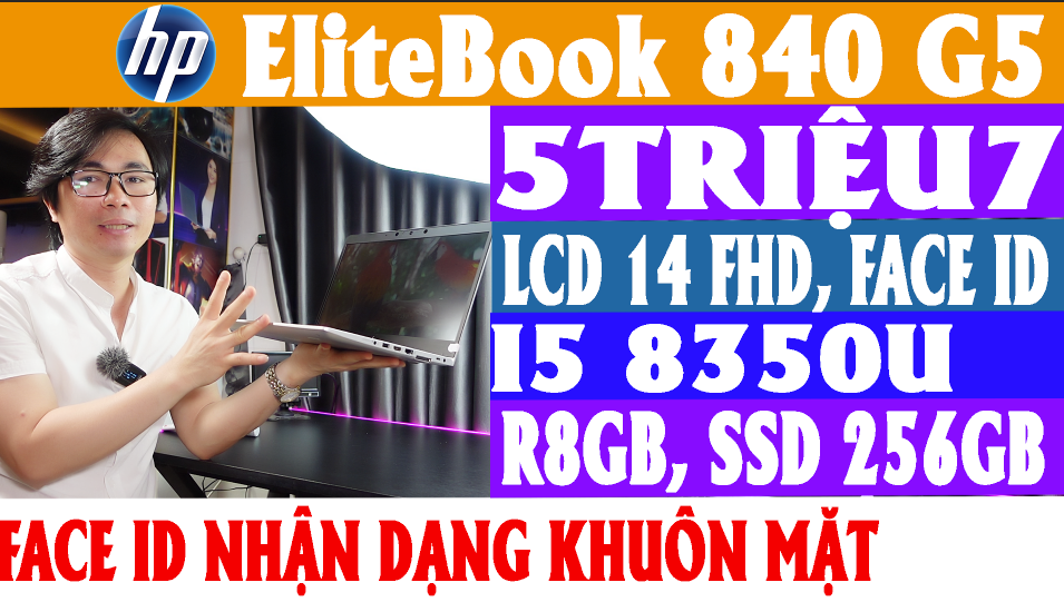 HP Elitebook 840 G5, Core i5 8350U, SSD M2 256G, LCD 14 inch Full HD, IPS, Face ID, Màu Bạc Vỏ Nhôm, Phím Led, laptop cũ Quảng Ngãi #laptopquangngai