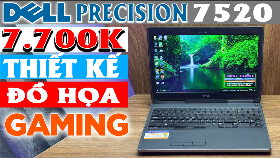 Dell Precision 7520, i7 6820HQ, Ram 8GB, ssd M2 256gb HDD 500GB, VGA Nvidia Quadro M2200 4GB, LCD 15.6"FHD, Key led, #dell7520 #precision7520, #laptopdohoa #laptoptramdell, laptop cũ quảng ngãi #laptopquangngai